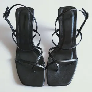 High Heels Sandals For Band High Heel Vintage Square Toe Heel Sandals