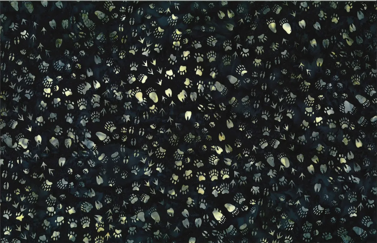 Hoffman Fabrics Midnight Wildlife Animal Tracks Batik Fabric S2350-128-Midnight