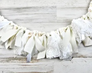 Ivory boho farmhouse chic miniature fabric banner