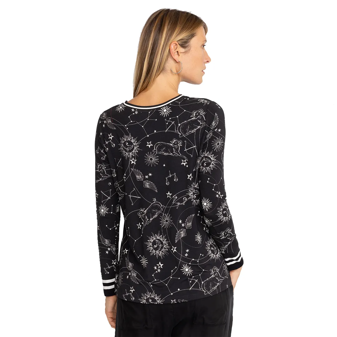 Johnny Was Bijou Janie Favorite Long Sleeve V Swing Tee Shirt Black Top XXL NEW