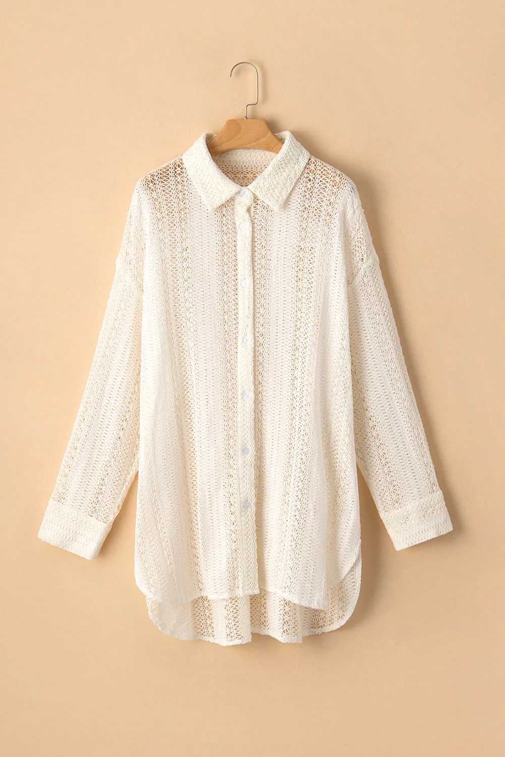 KaleaBoutique Lace Crochet Collared Tunic Oversized Shirt