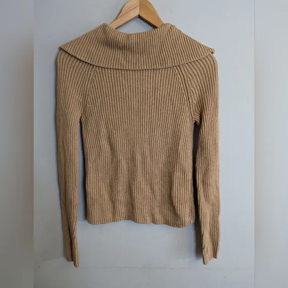 Kaufman Franco Tan Ribbed Zip-Back Turtleneck Sweater Size XS