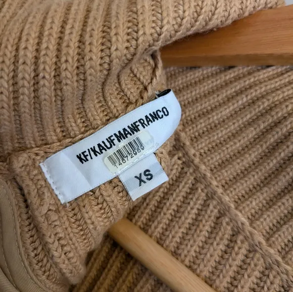 Kaufman Franco Tan Ribbed Zip-Back Turtleneck Sweater Size XS