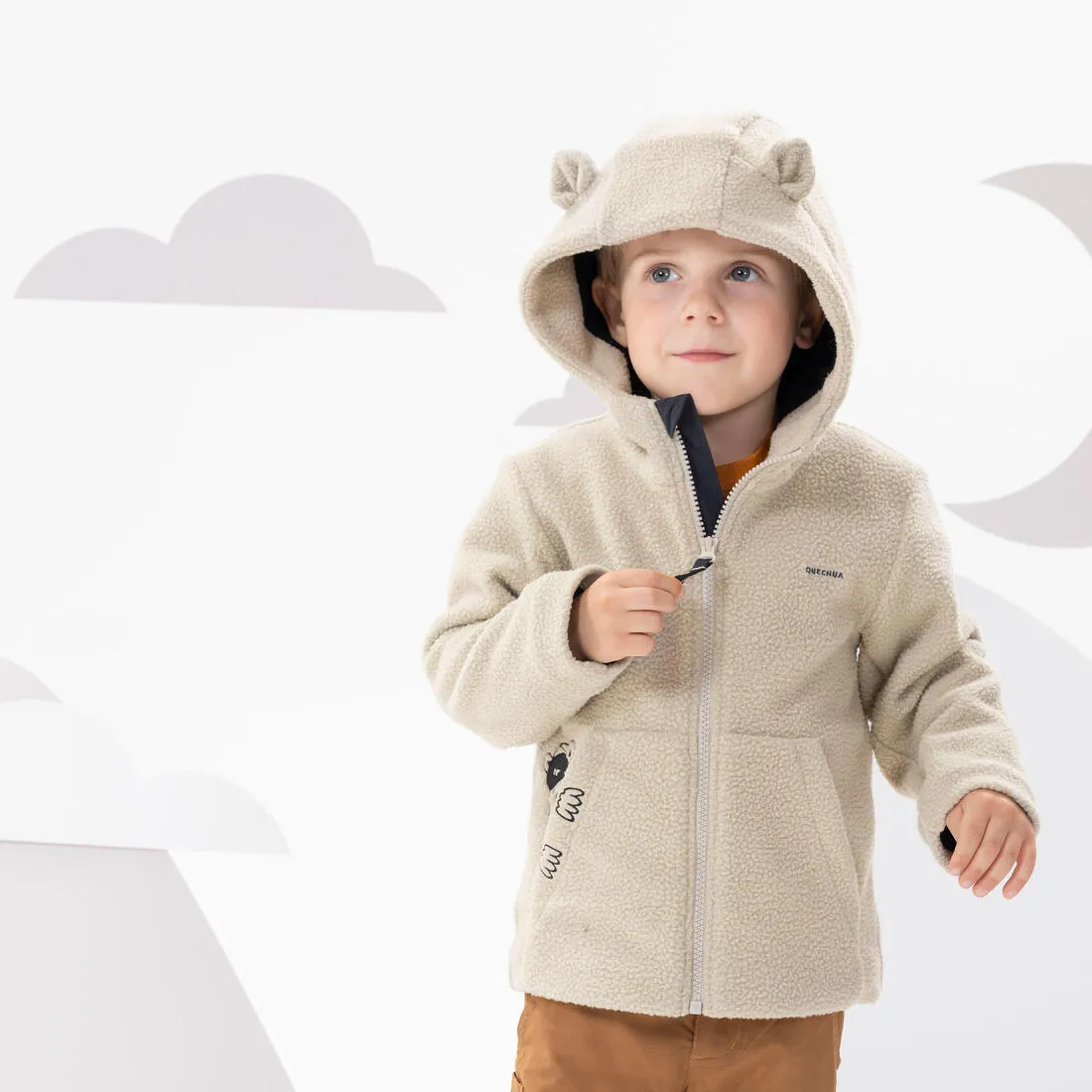 Kids' Hiking Fleece - MH500 KID Beige - Ages 2-6