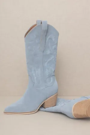 Lainey Western Embroidered Boot - Slate Blue - Restock!