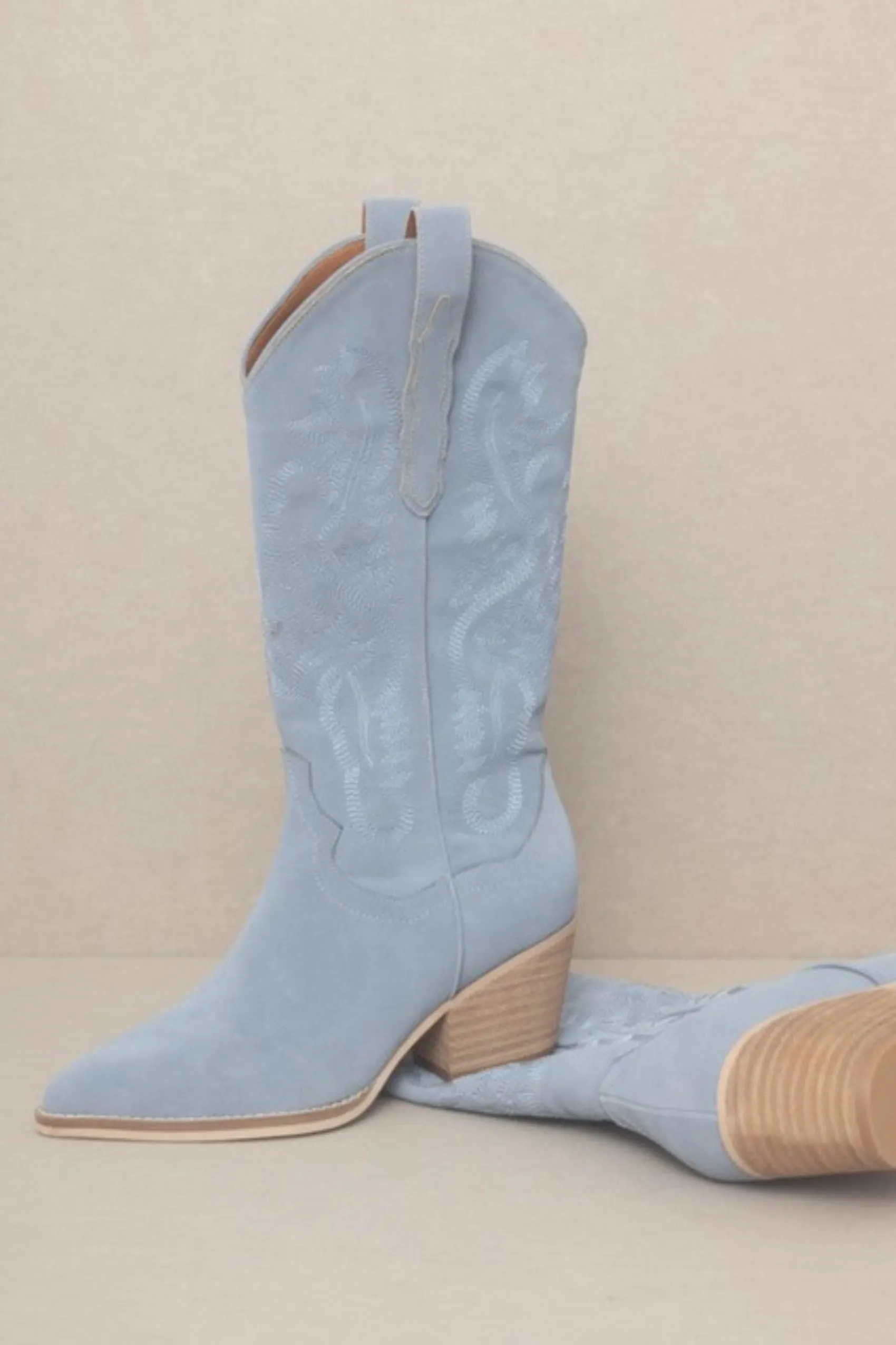 Lainey Western Embroidered Boot - Slate Blue - Restock!