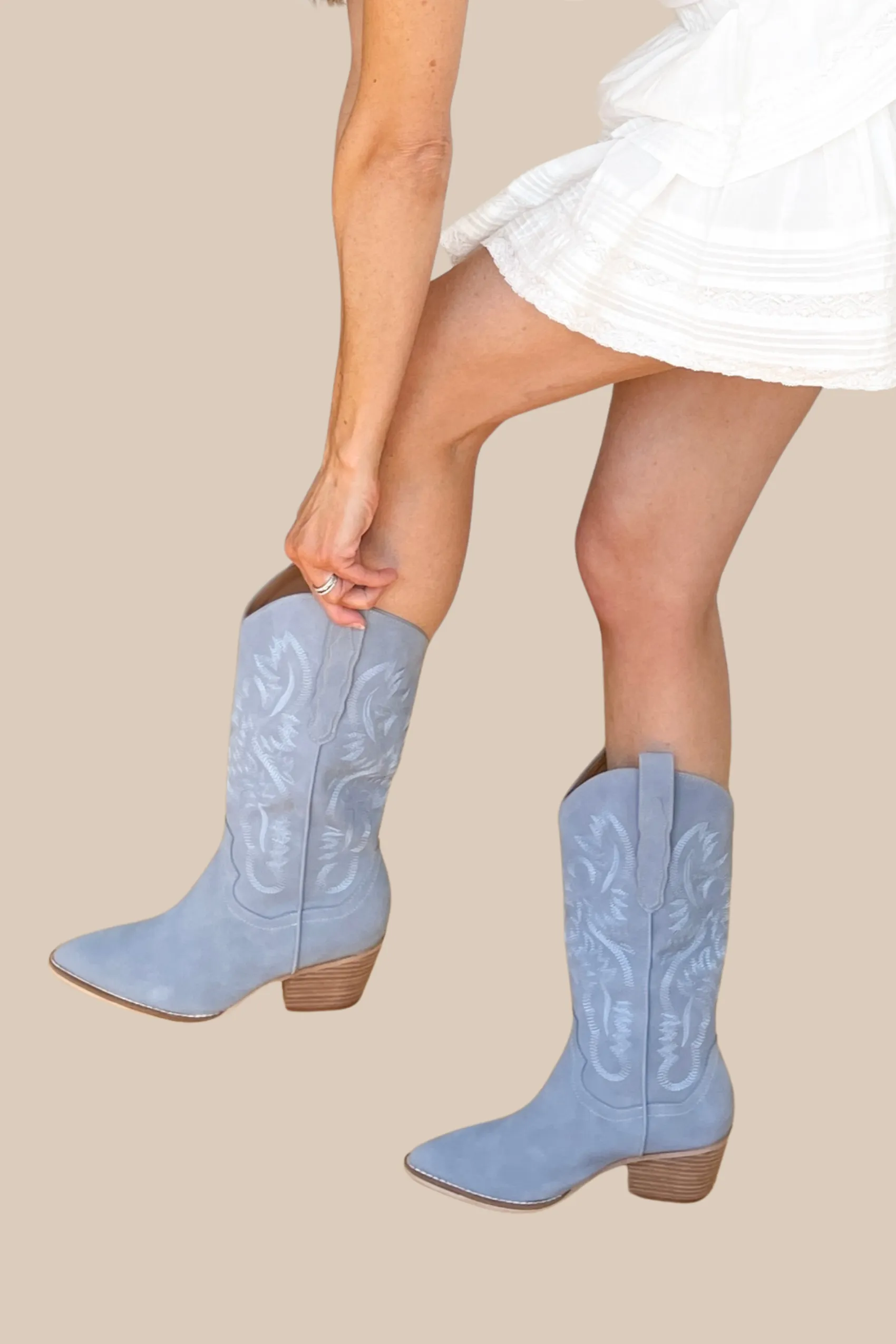 Lainey Western Embroidered Boot - Slate Blue - Restock!