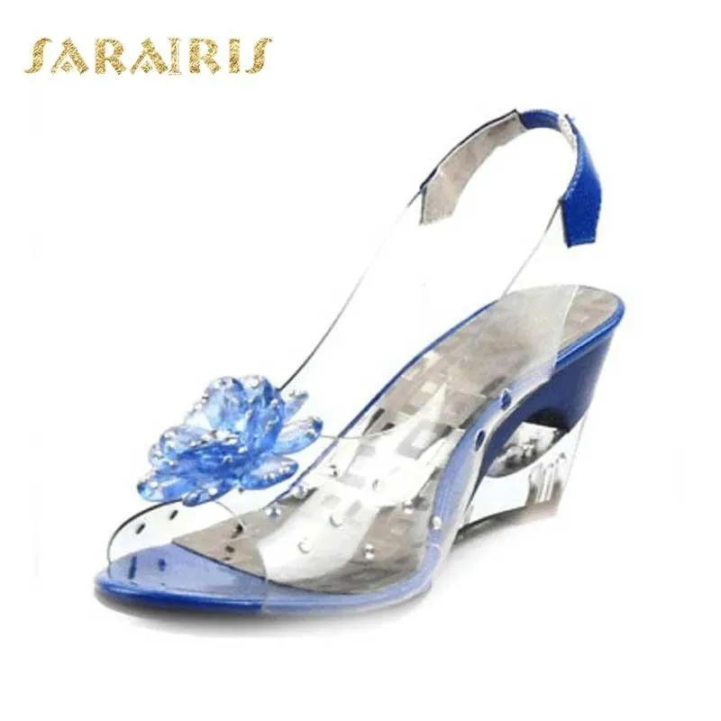large size 30-43 Fashion  Rhinestone Flower wedge High Heels Casual Jelly Shoes