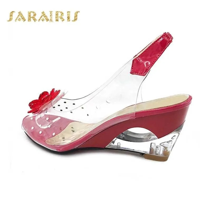 large size 30-43 Fashion  Rhinestone Flower wedge High Heels Casual Jelly Shoes