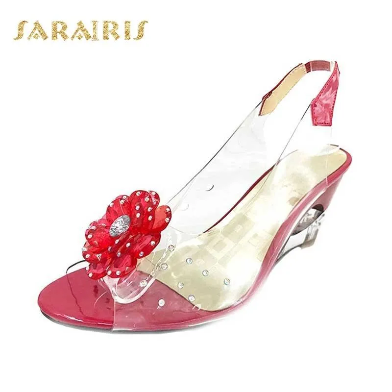 large size 30-43 Fashion  Rhinestone Flower wedge High Heels Casual Jelly Shoes