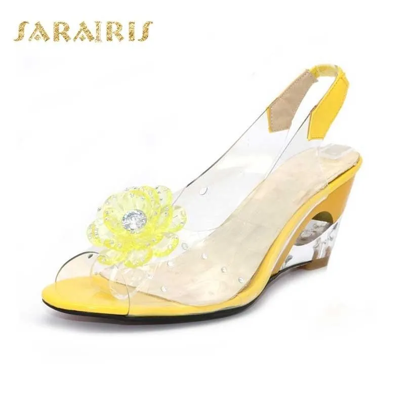 large size 30-43 Fashion  Rhinestone Flower wedge High Heels Casual Jelly Shoes