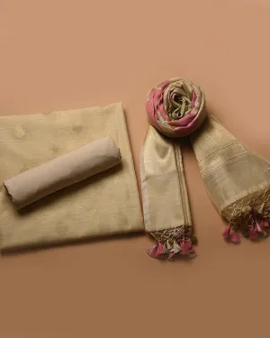Light Lemon Chanderi Benarasi Woven Unstitched Suit Fabric Set With Chanderi Woven Dupatta