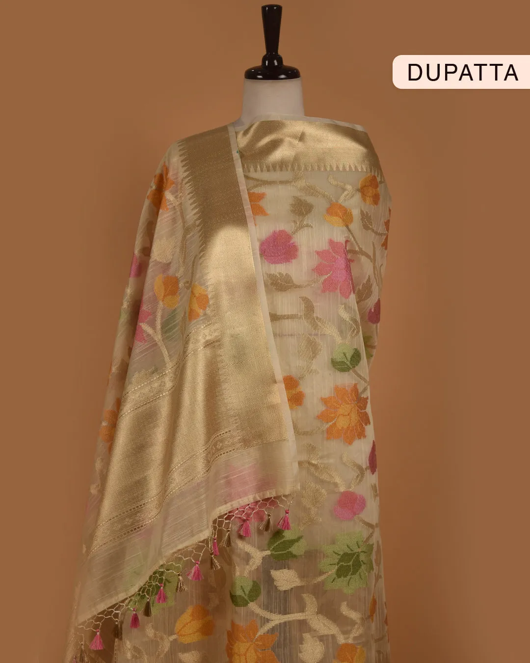 Light Lemon Chanderi Benarasi Woven Unstitched Suit Fabric Set With Chanderi Woven Dupatta