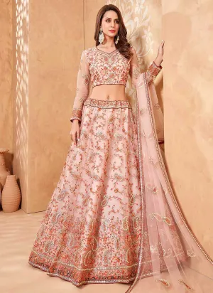Light Pink Heavy Floral Embroidered Stylish Lehenga Choli