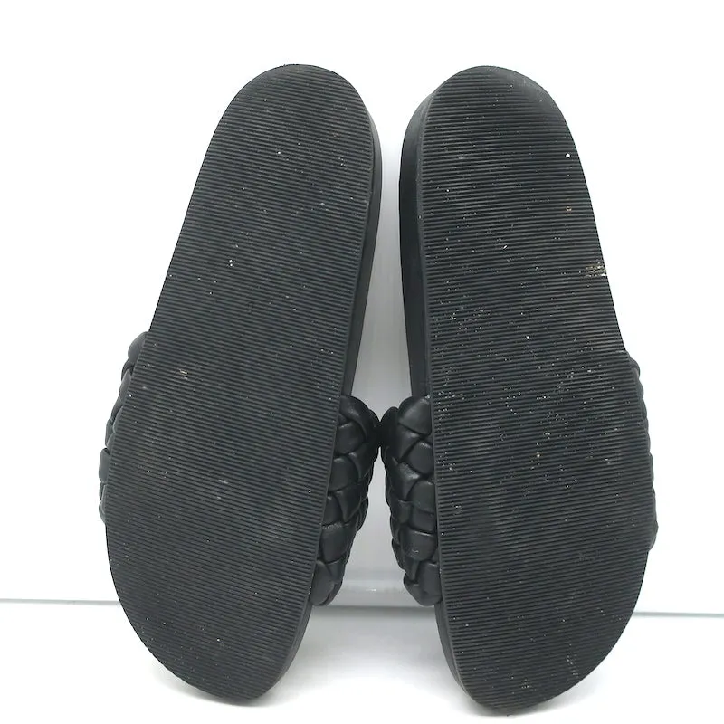 Loeffler Randall Sonnie Woven Slide Sandals Black Leather Size 8