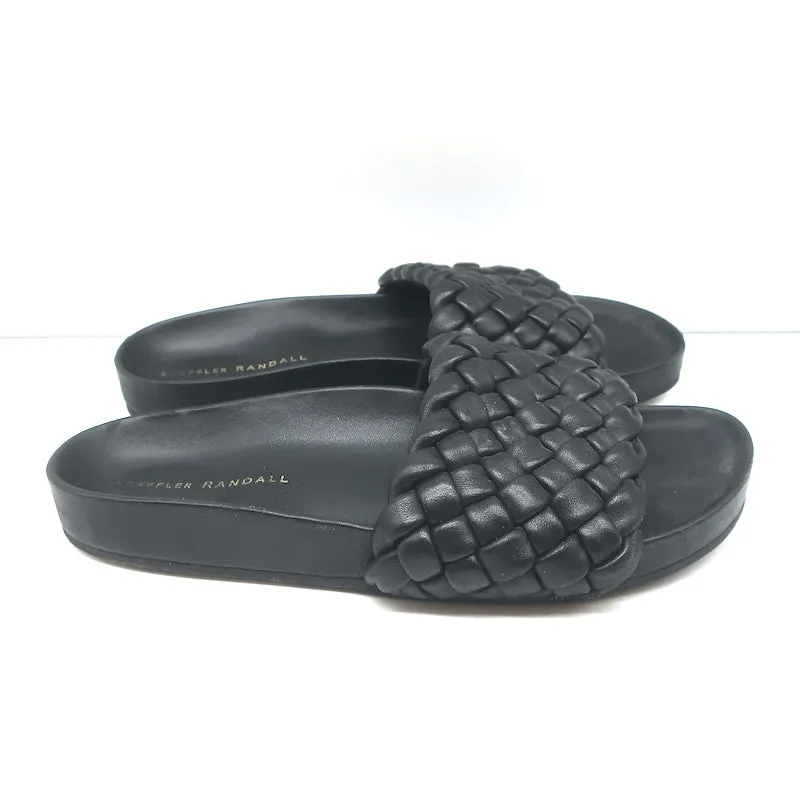 Loeffler Randall Sonnie Woven Slide Sandals Black Leather Size 8
