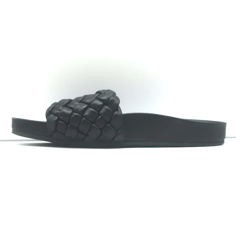 Loeffler Randall Sonnie Woven Slide Sandals Black Leather Size 8