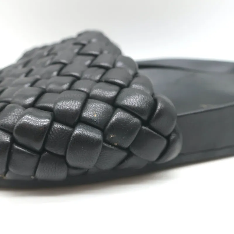 Loeffler Randall Sonnie Woven Slide Sandals Black Leather Size 8