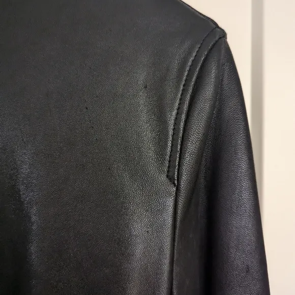 Marc New York Black Leather Belted Jacket, zipper closure, size L