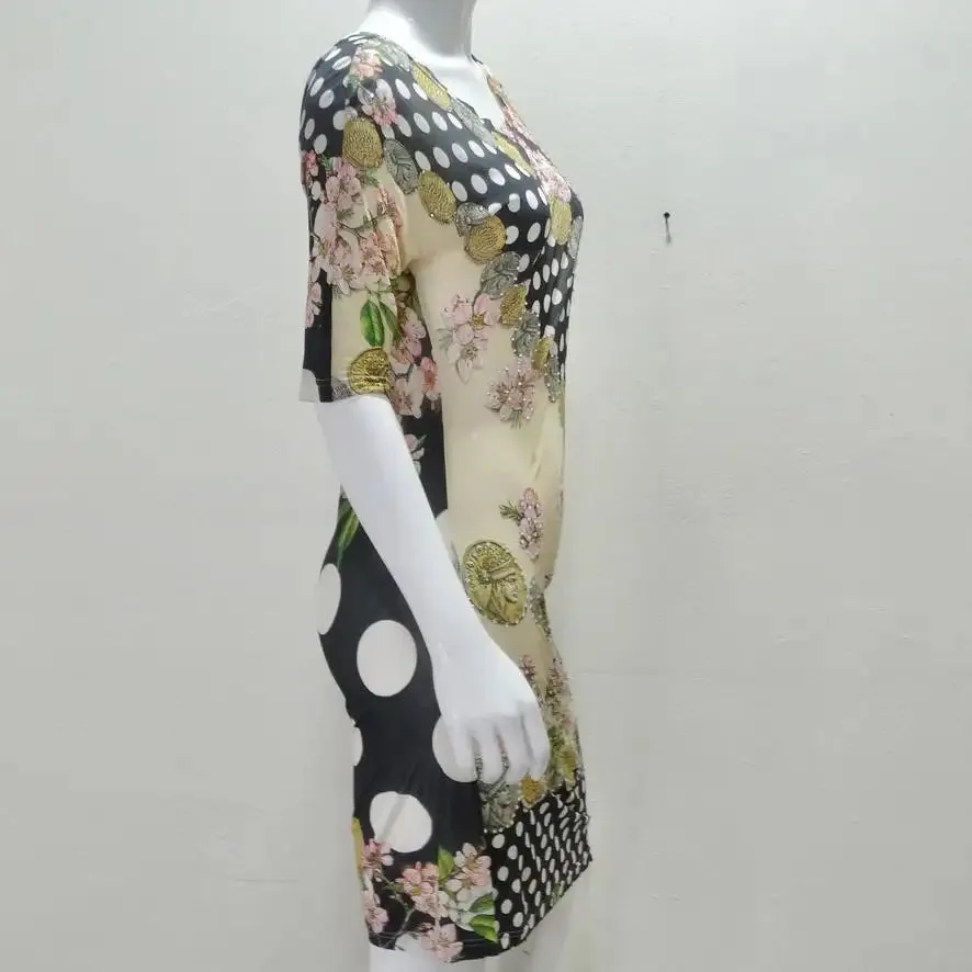Mascara 1990s Asymmetric Draped Polka Dot Dress