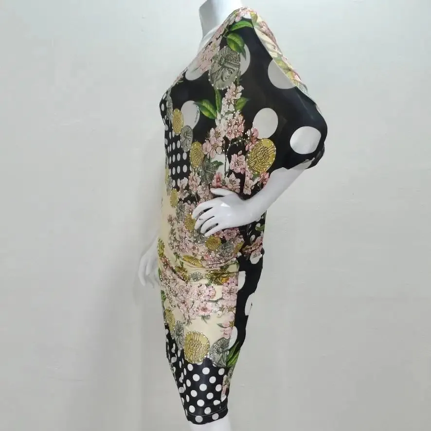 Mascara 1990s Asymmetric Draped Polka Dot Dress