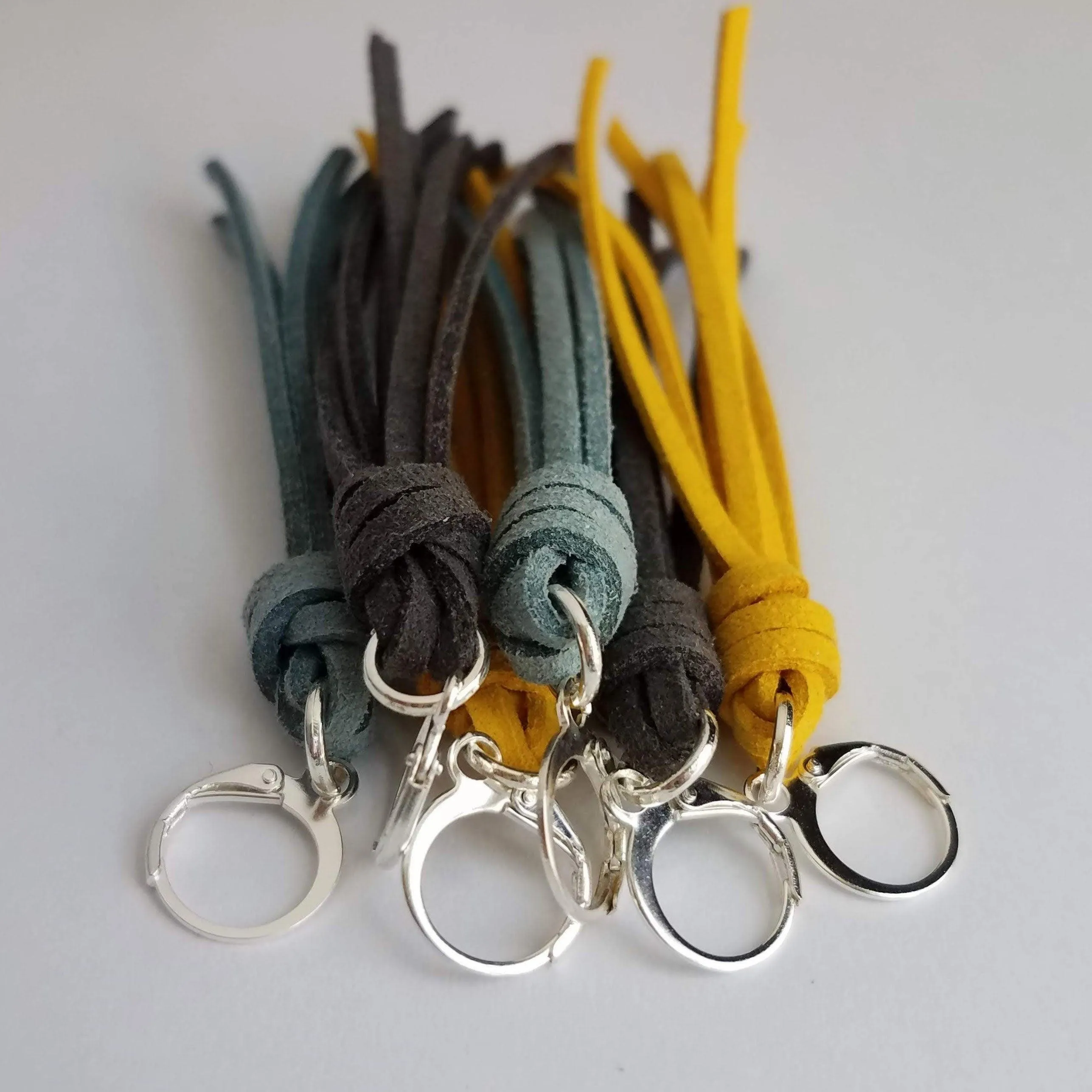 Mint Tassel Earrings, faux suede tassel, vegan leather tassel, long tassel, silver huggie hoop, mint blue, aqua blue round lever back, boho
