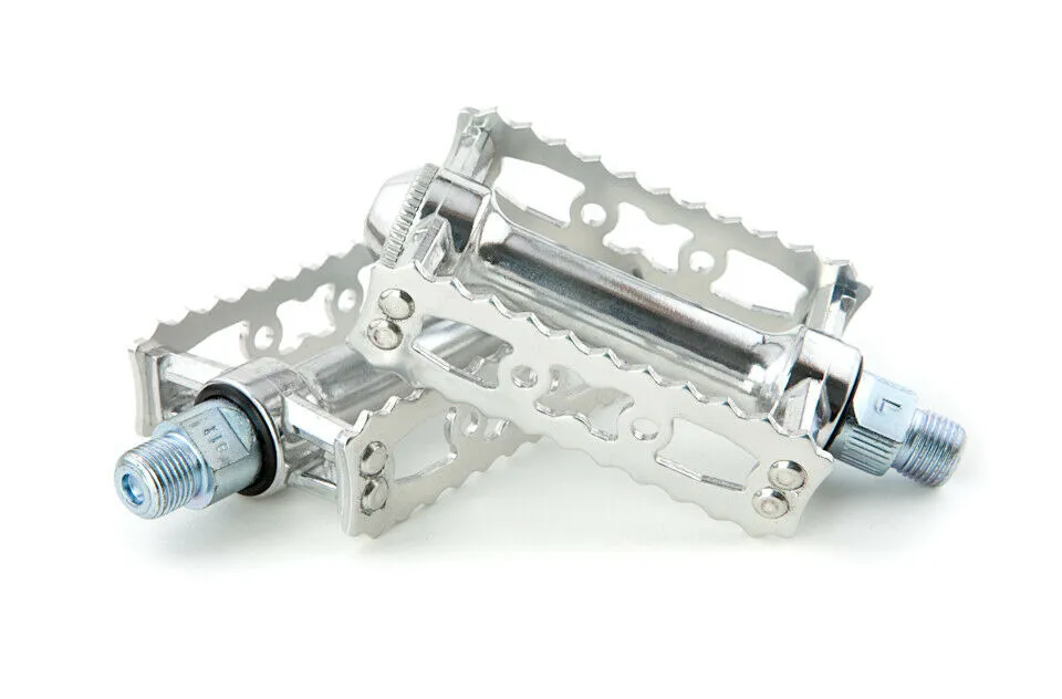 MKS Sylvan Touring Alloy Urban Fixed Toe Clip Compatible Bicycle Pedal - Silver