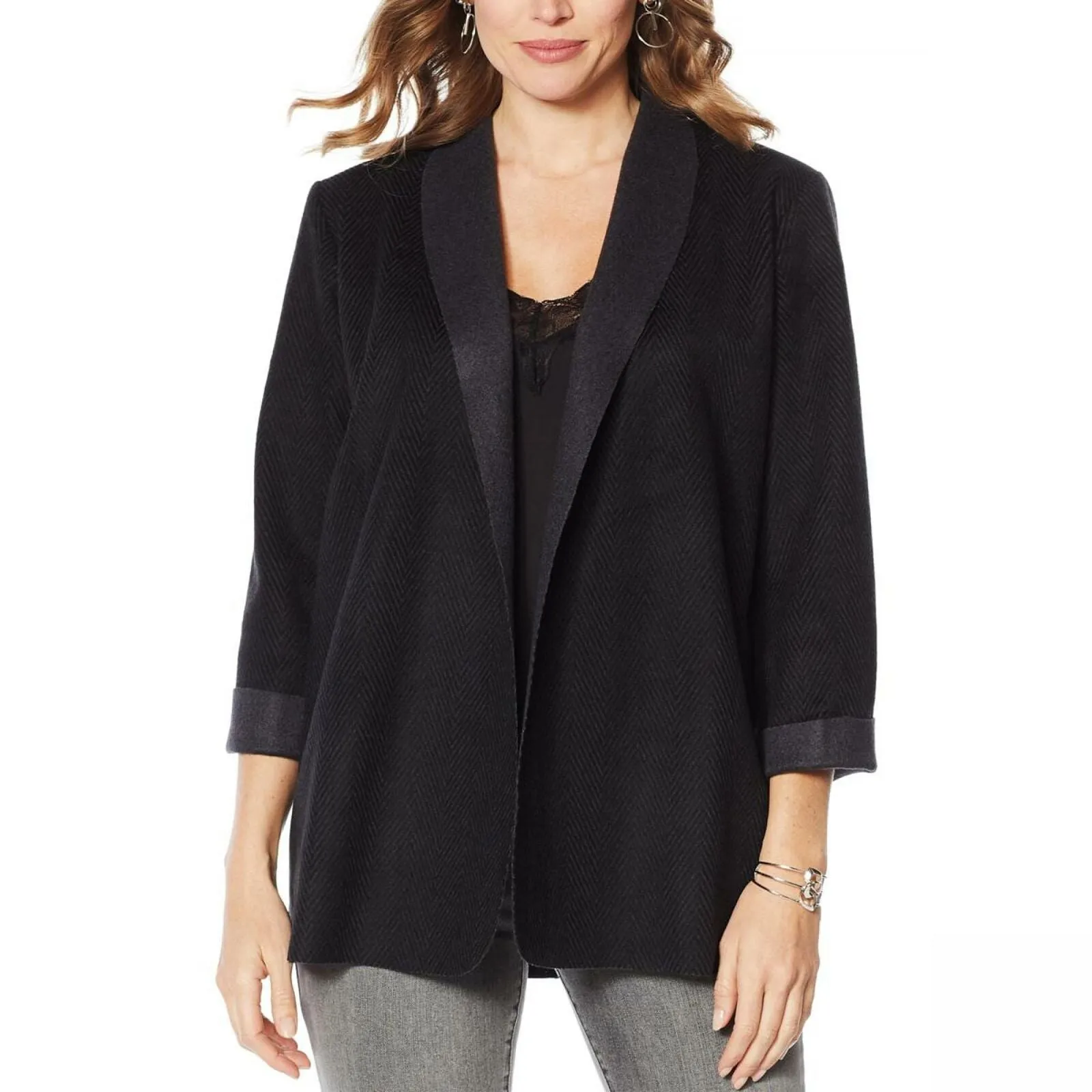 MOTTO Women's Woven Herringbone Cardigan