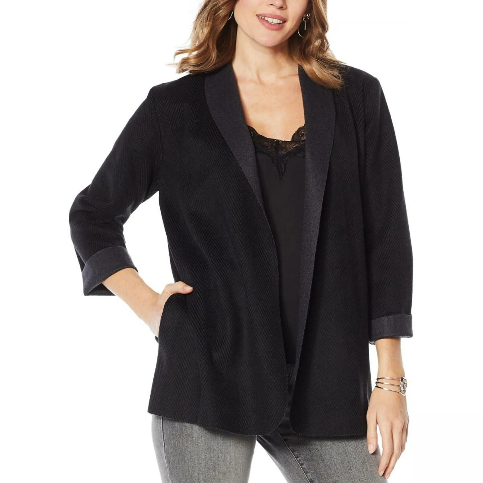 MOTTO Women's Woven Herringbone Cardigan
