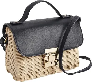 Mud Pie Rattan Crossbody Bag Navy