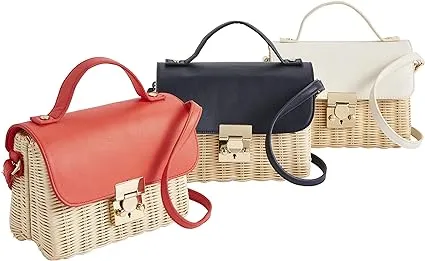 Mud Pie Rattan Crossbody Bag Navy