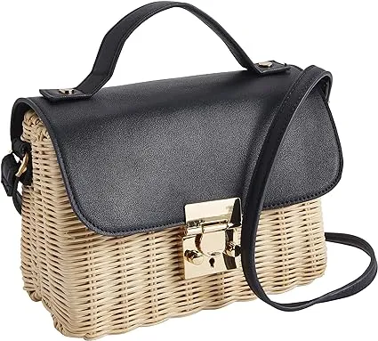 Mud Pie Rattan Crossbody Bag Navy