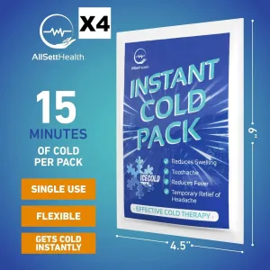 NEW 4 Packs Instant Ice Cold Pack (6” x 4.5”) - Disposable Instant Ice Packs for Injuries | Cold Compress Ice Pack for Pain Relief, Swelling, First Aid, Toothache, Athletes & Outdoor Activities