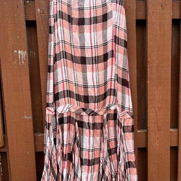 NEW Free People Bordeaux Plaid Maxi Skirt Siren Red/Rouge 90s Grunge SZ Medium