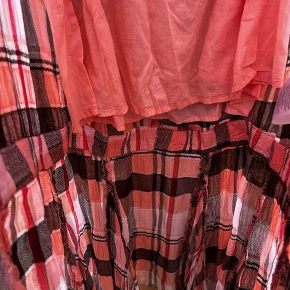 NEW Free People Bordeaux Plaid Maxi Skirt Siren Red/Rouge 90s Grunge SZ Medium
