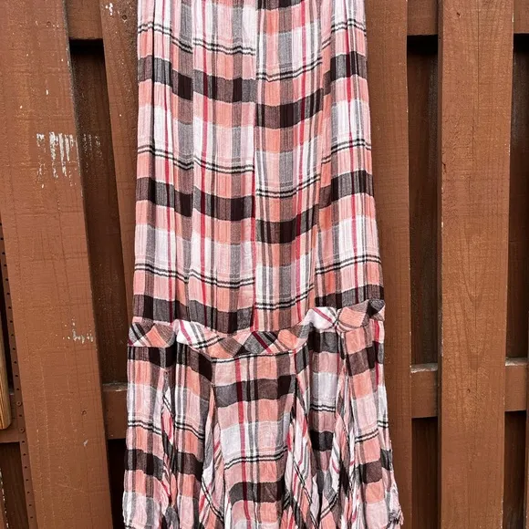 NEW Free People Bordeaux Plaid Maxi Skirt Siren Red/Rouge 90s Grunge SZ Medium
