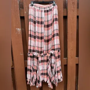 NEW Free People Bordeaux Plaid Maxi Skirt Siren Red/Rouge 90s Grunge SZ Medium