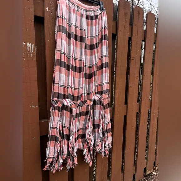 NEW Free People Bordeaux Plaid Maxi Skirt Siren Red/Rouge 90s Grunge SZ Medium