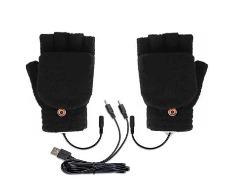 NEW One Size, Aym Unisex USB Interface Heat Fingerless Knit Gloves, Black - includes power cord