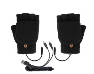 NEW One Size, Aym Unisex USB Interface Heat Fingerless Knit Gloves, Black - includes power cord