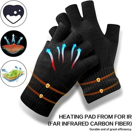 NEW One Size, Aym Unisex USB Interface Heat Fingerless Knit Gloves, Black - includes power cord