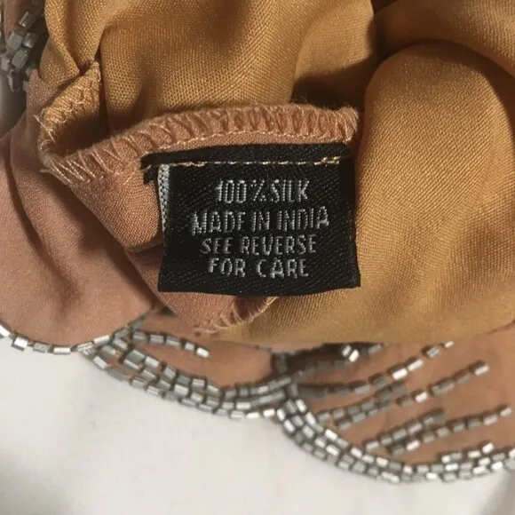 NWT 100% Silk beige mini skirt with silver embellishments L gladiator scallop