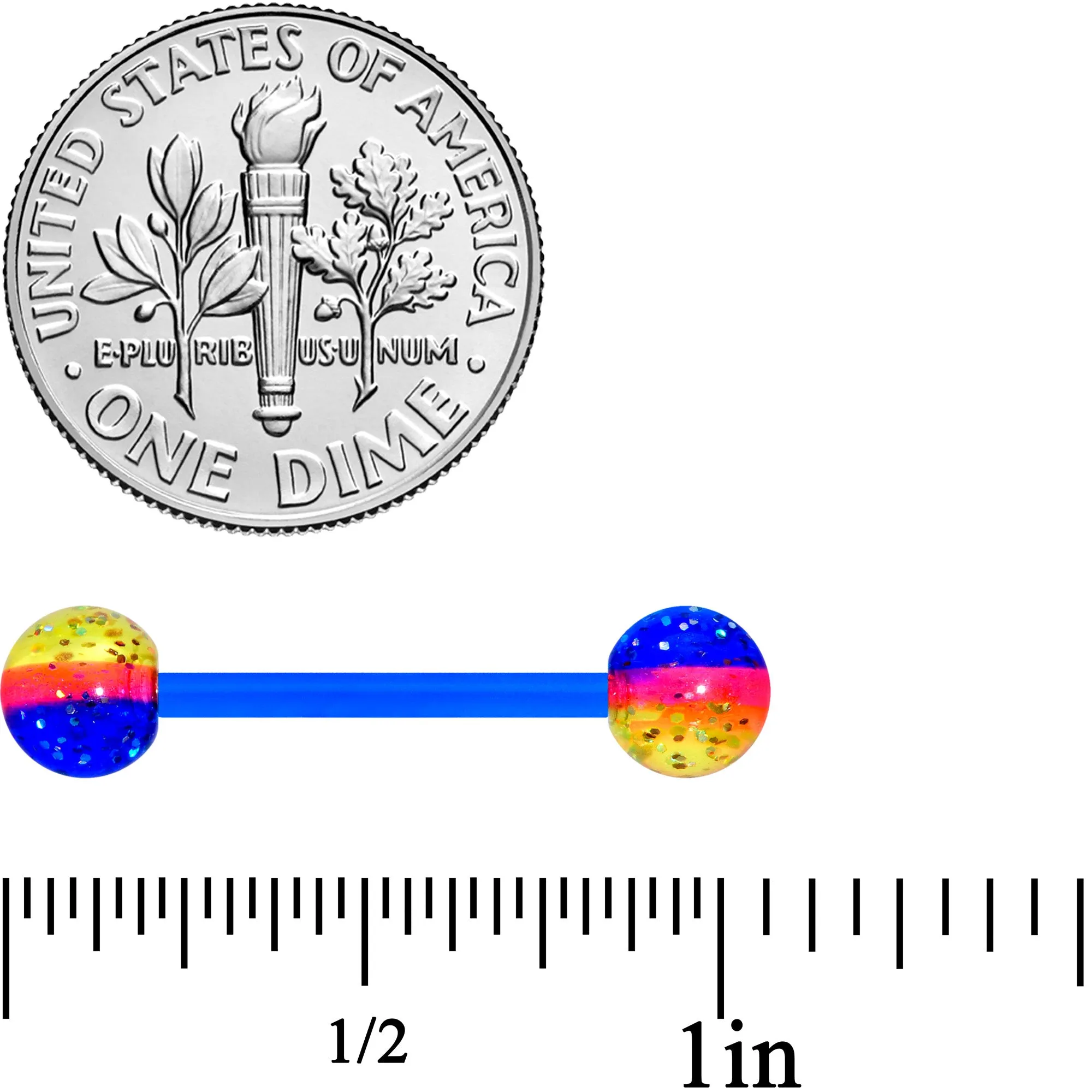 Orange Yellow Blue UV Glow Flexible Acrylic Barbell Tongue Ring