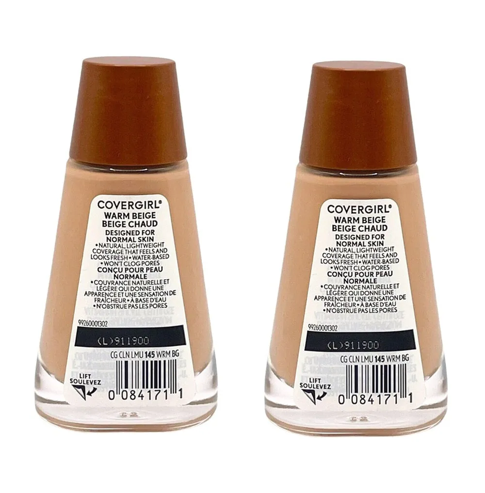 Pack of 2 CoverGirl Clean Liquid Foundation, Warm Beige 145