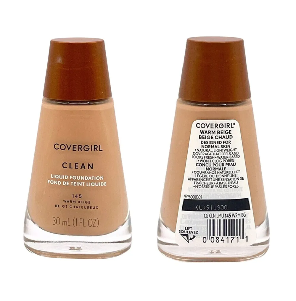 Pack of 2 CoverGirl Clean Liquid Foundation, Warm Beige 145