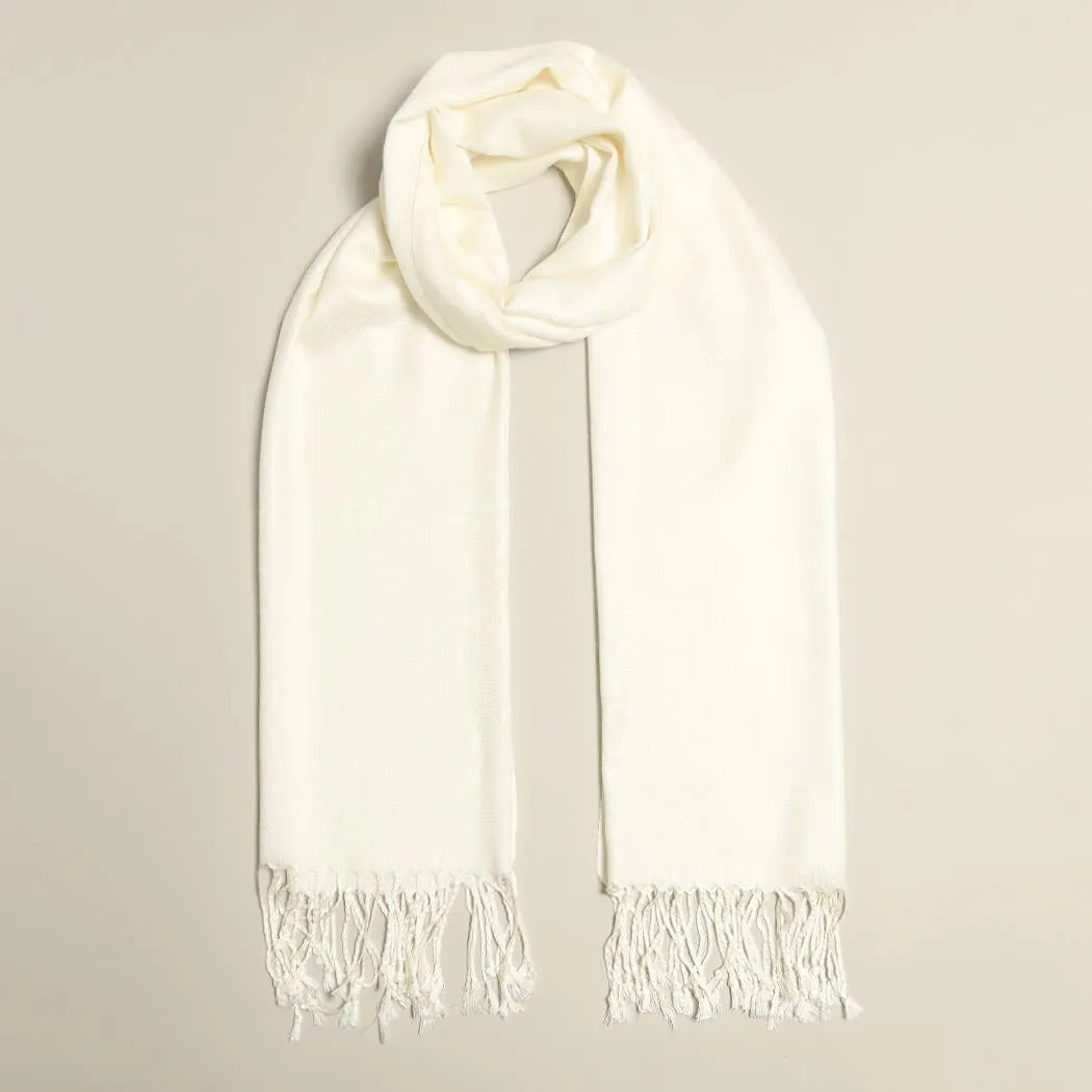 Pashmina Shawl Scarf Wrap with Fringes, Cream