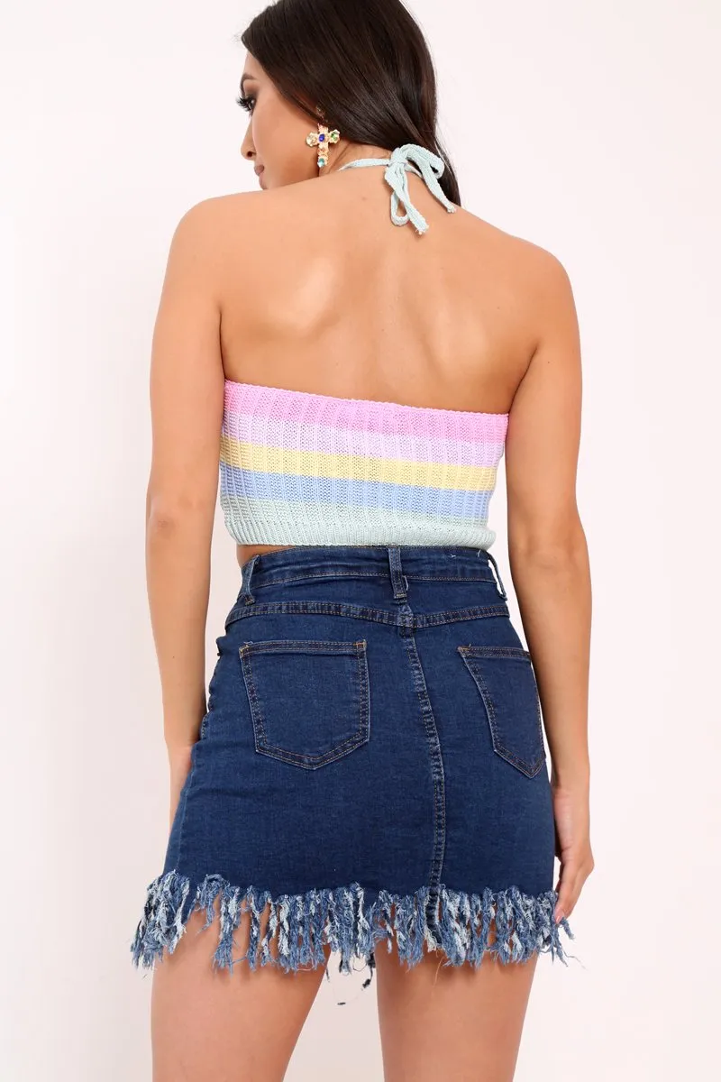 Pastel Striped Knitted Halterneck Crop Top - Palyn