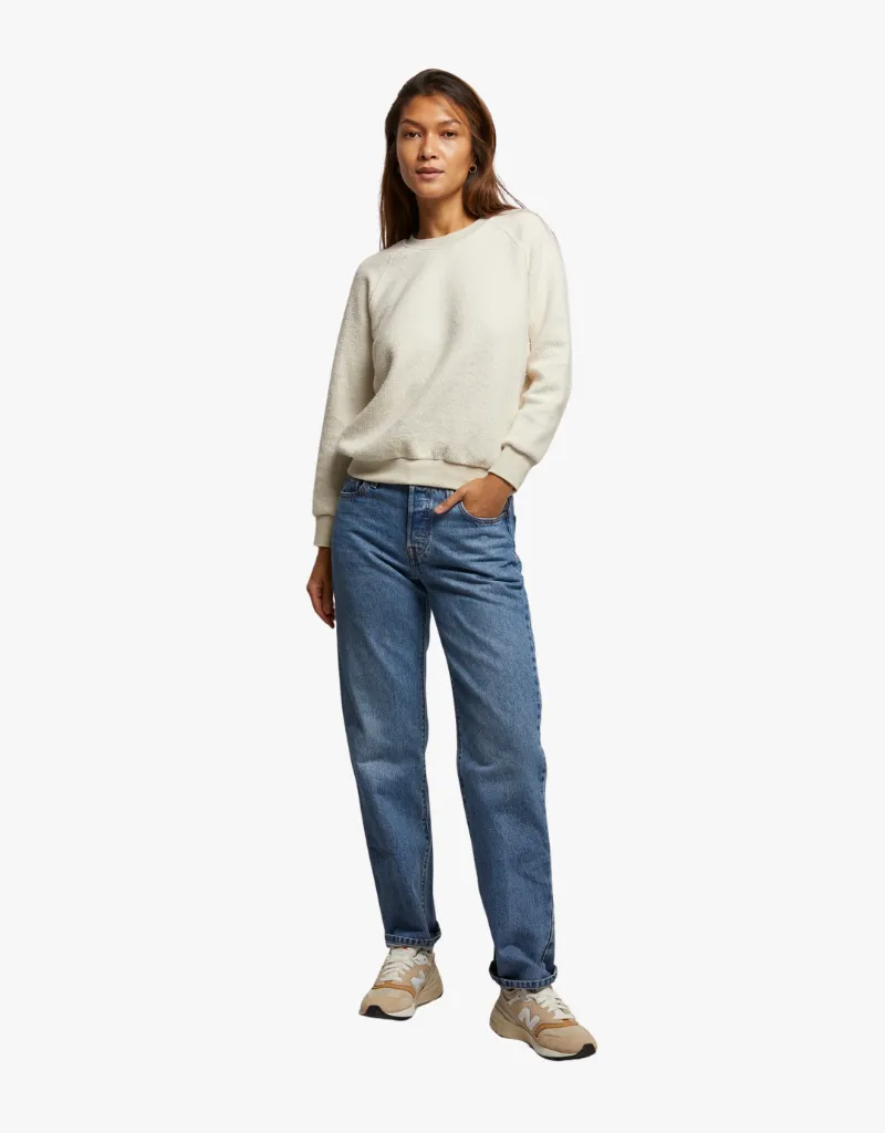 Perfect White Tee Ziggy Inside Out Fleece Shrunken Crewneck Sweatshirt in Oatmeal