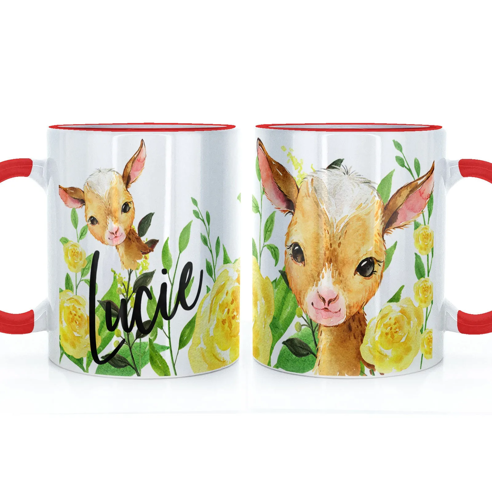 Personalised Mug with Stylish Text and Yellow Flower Goats