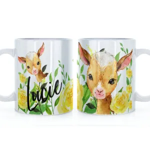 Personalised Mug with Stylish Text and Yellow Flower Goats